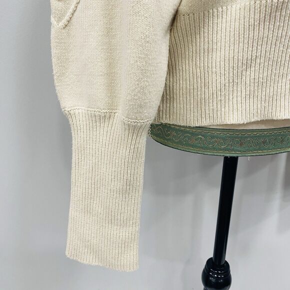 French Connection L Cropped Bobble-Stitch Knit Sweater Cream Cottage Preppy Chic - Picture 6 of 16